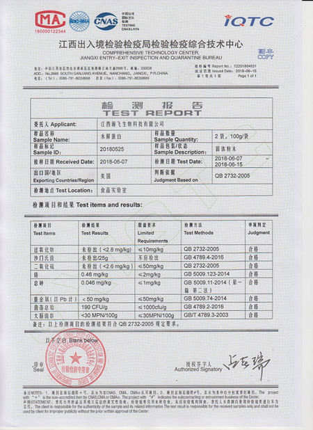 China Jiangxi Hanfei Biotechnology Co.,Ltd Certificaten
